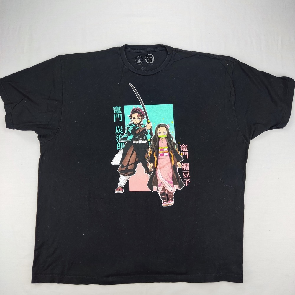 Demon Slayer T-Shirt Men 2XL Black Tanjiro Nezuko Graphic Anime Short Sleeve Tee